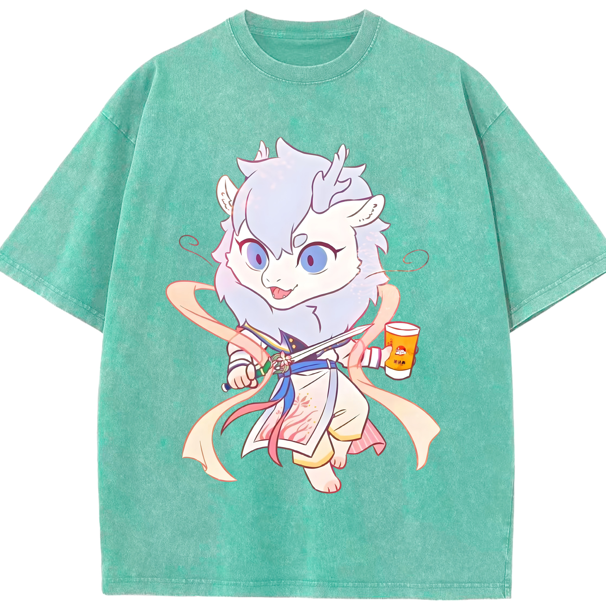 （画像用） Ne Zha 2 ナタ 魔童の大暴れ 綿100% ヴィンテージ風 半袖Tシャツ（フロントプリント）